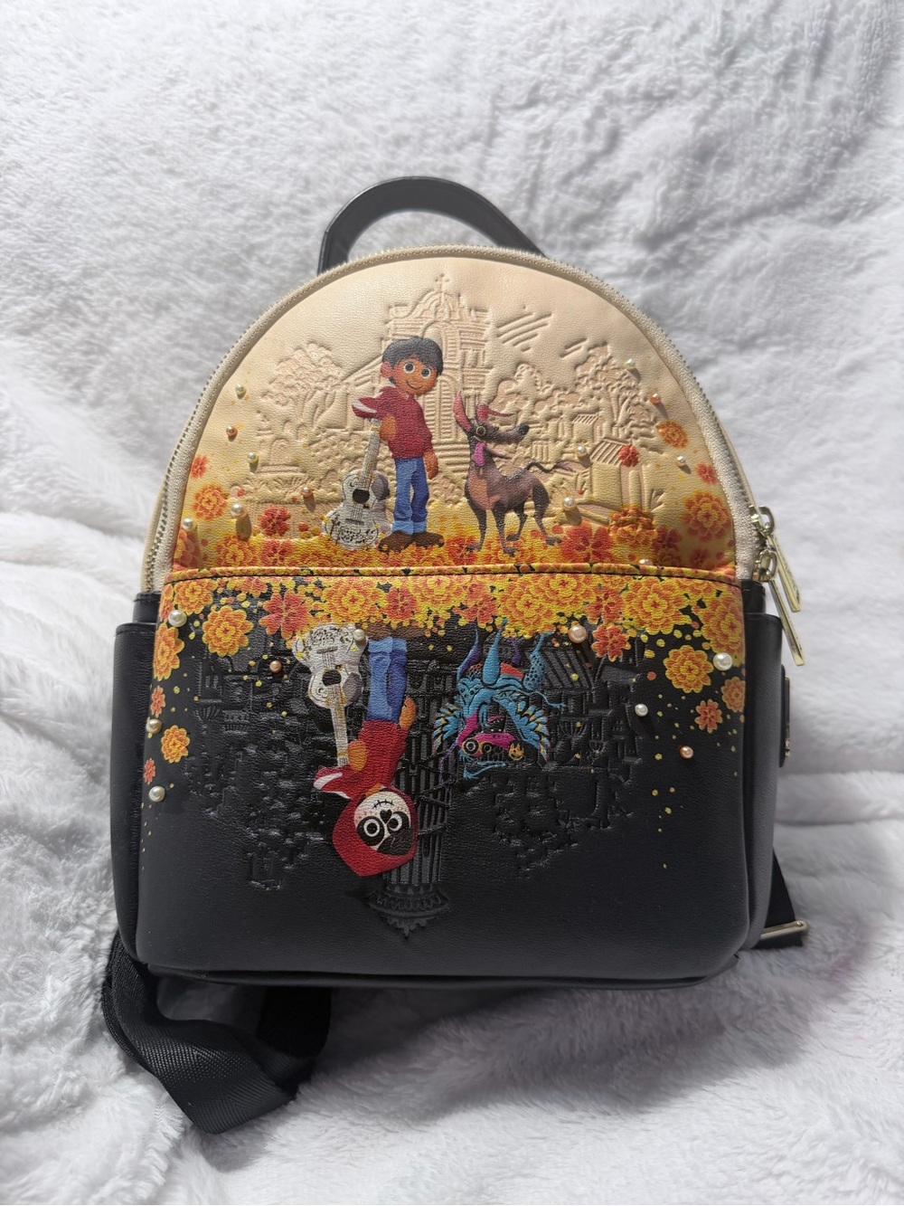 Loungefly Coco Mini Backpack in Black, Cream, Orange